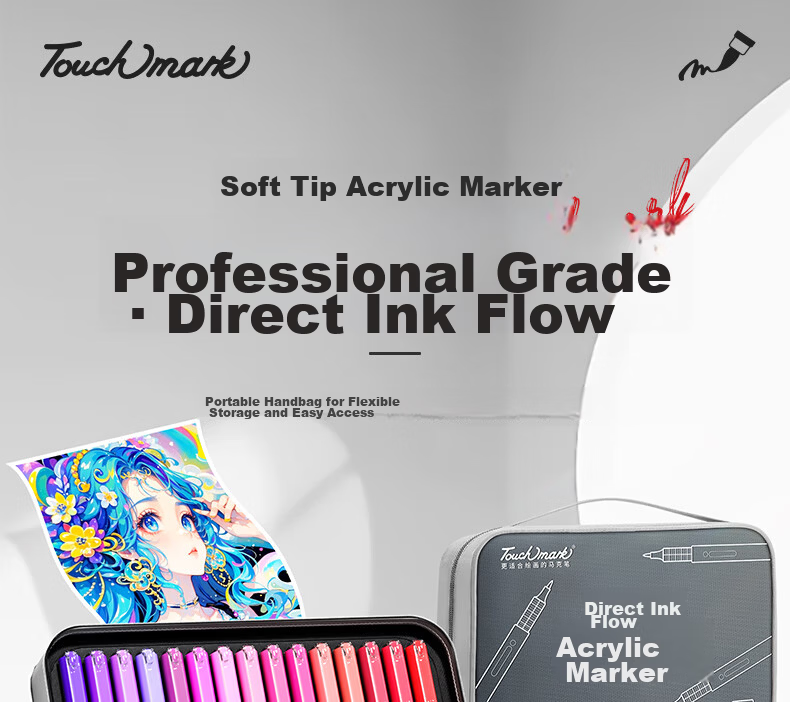 Touch Mark Taichi 36-Color Direct Liquid Soft Tip Acrylic Markers Large Capacity Watercolor Pens with Fabric Bag Layered Opaque Colors Student Kids Birthday Gift for Boys and Girls 1