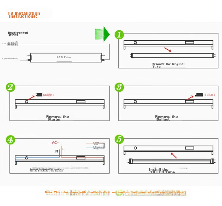 (FSL) T8 LED Tube Energy-Saving Daylight Double-Ended Linear Lamp 1.2m 18W White Light 6500K Pack of 25 11