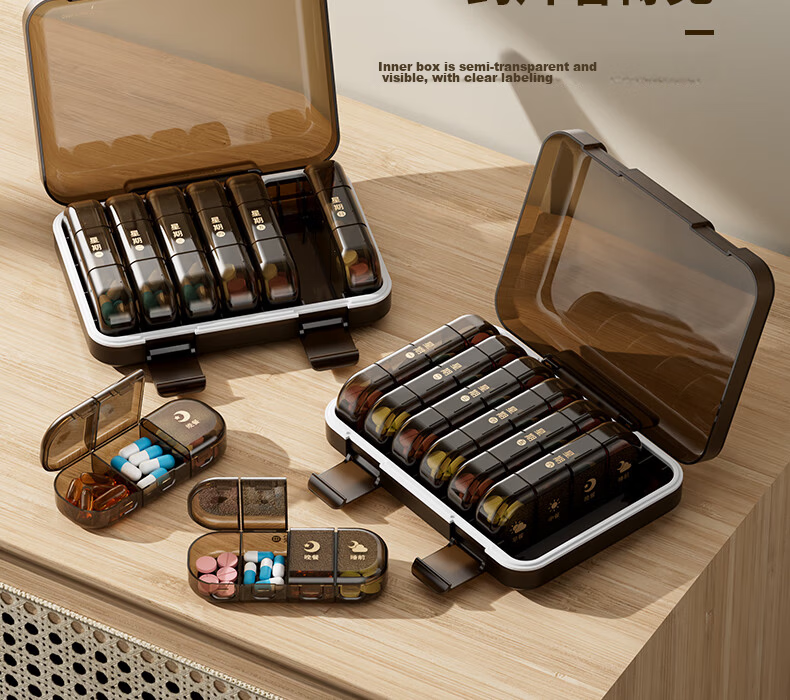 Weijian Portable Pill Organizer Box with Reminder, Weekly Seven-Day Daily Storage Container, Personal Pill Dispenser with 14 Compartments 18