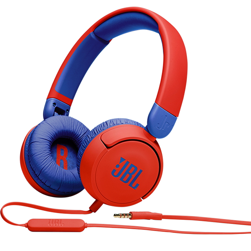 JBL JR310 Wired Over-Ear Kids Headphones with Mic, Wired Remote, No Delay, Safe Volume Protection, Student Online Class Learning Call Essential, Red