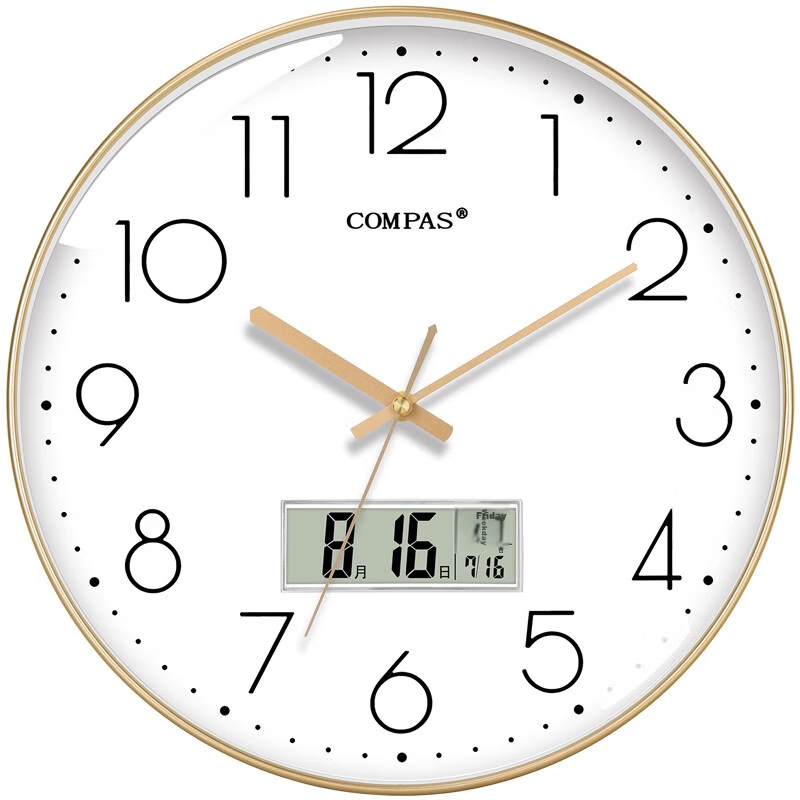 Compas Wall Clock Living Room Clock Perpetual Calendar Minimalist Quartz Wall Clock C3242Y Light Luxury Gold 28cm