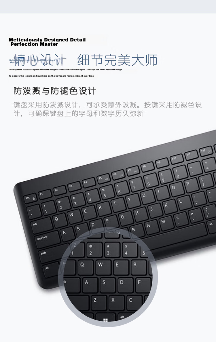 DELL KM3322W Wireless Keyboard and Mouse Combo Office Home Wireless Multimedia Keyboard and Mouse Set Black with 2.4G Receiver 5
