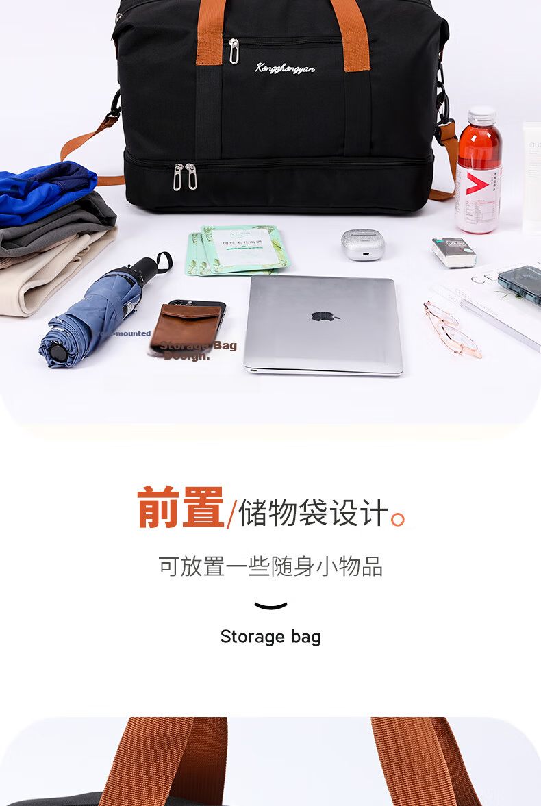 EasyTravel Large Capacity Foldable Travel Bag with Trolley Sleeve, Crossbody and Handheld Luggage Bag for Men and Women, Short Trip Business Travel 6