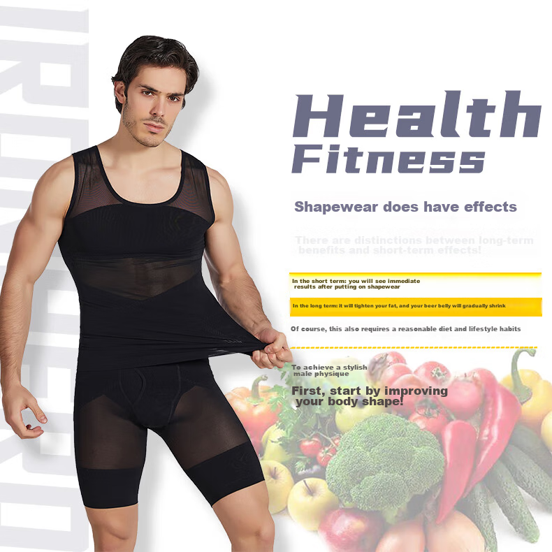 LangSha Men's Shapewear, Invisible Tummy Control Vest, Fitness Belly Slimming Device, Waist Shaping Underwear, Black, XXL 25