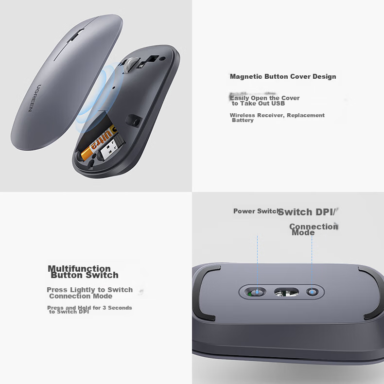 UGREEN Wireless Bluetooth Mouse, Stylish Cute Dual-Mode Mouse, Office Home Portable Quiet Rechargeable Mouse, Compatible with Mac Laptops IPad Tablets 22