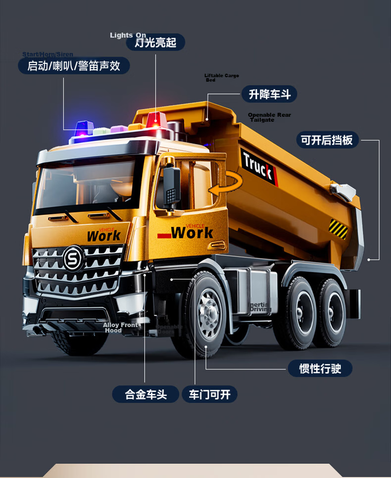 BEIBITONGHUA 1:16 Alloy Dump Truck Construction Vehicle Children's Toy Car Model Transport Truck Boy's Birthday Gift 11
