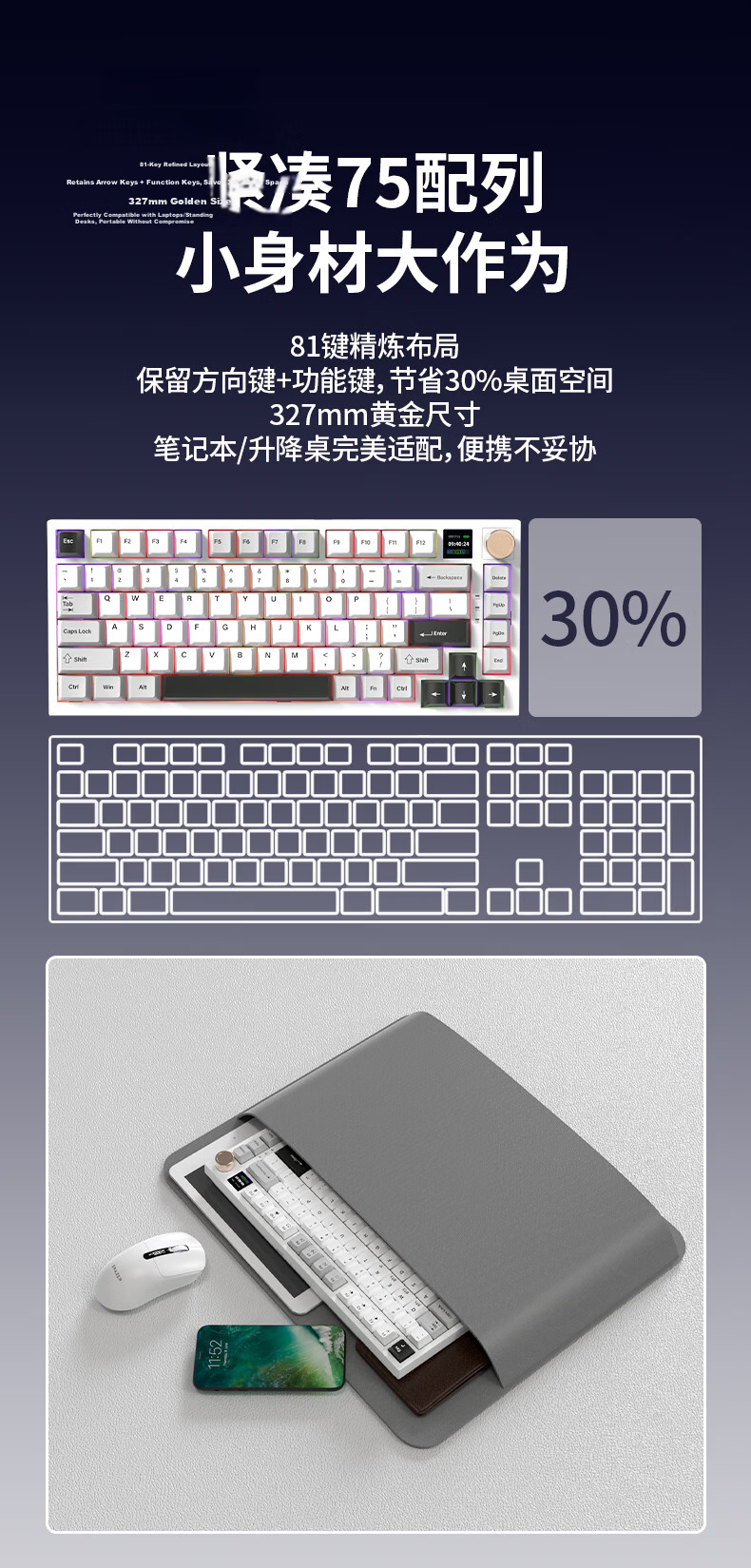 Lenovo Invests in Brand Yinengzhe Custom Mechanical Keyboard, Bluetooth Wireless, Gasket Structure, Screen Display Knob, Suitable for Xiaoxin/Rescuer, Linear Feel, Jizhou MK82 9