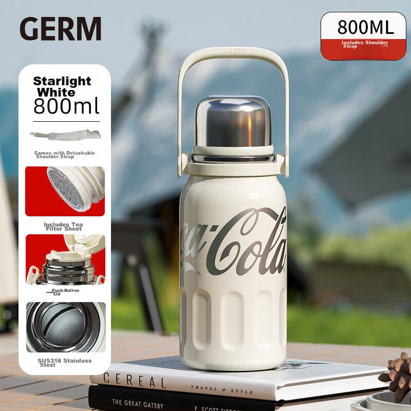 Germ Coca-Cola Rhythm Insulated Sports Water Bottle Large Capacity Car Travel Teacher's Day Gift 800ML White