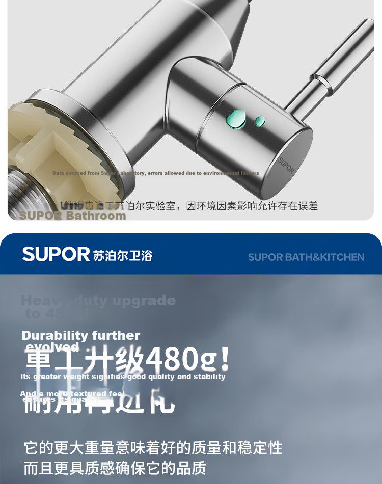 SUPOR Kitchen Faucet, 304 Stainless Steel, 360-Degree Rotatable, for Sink, Dishwashing Basin, Vegetable Washing Basin, Model K 6