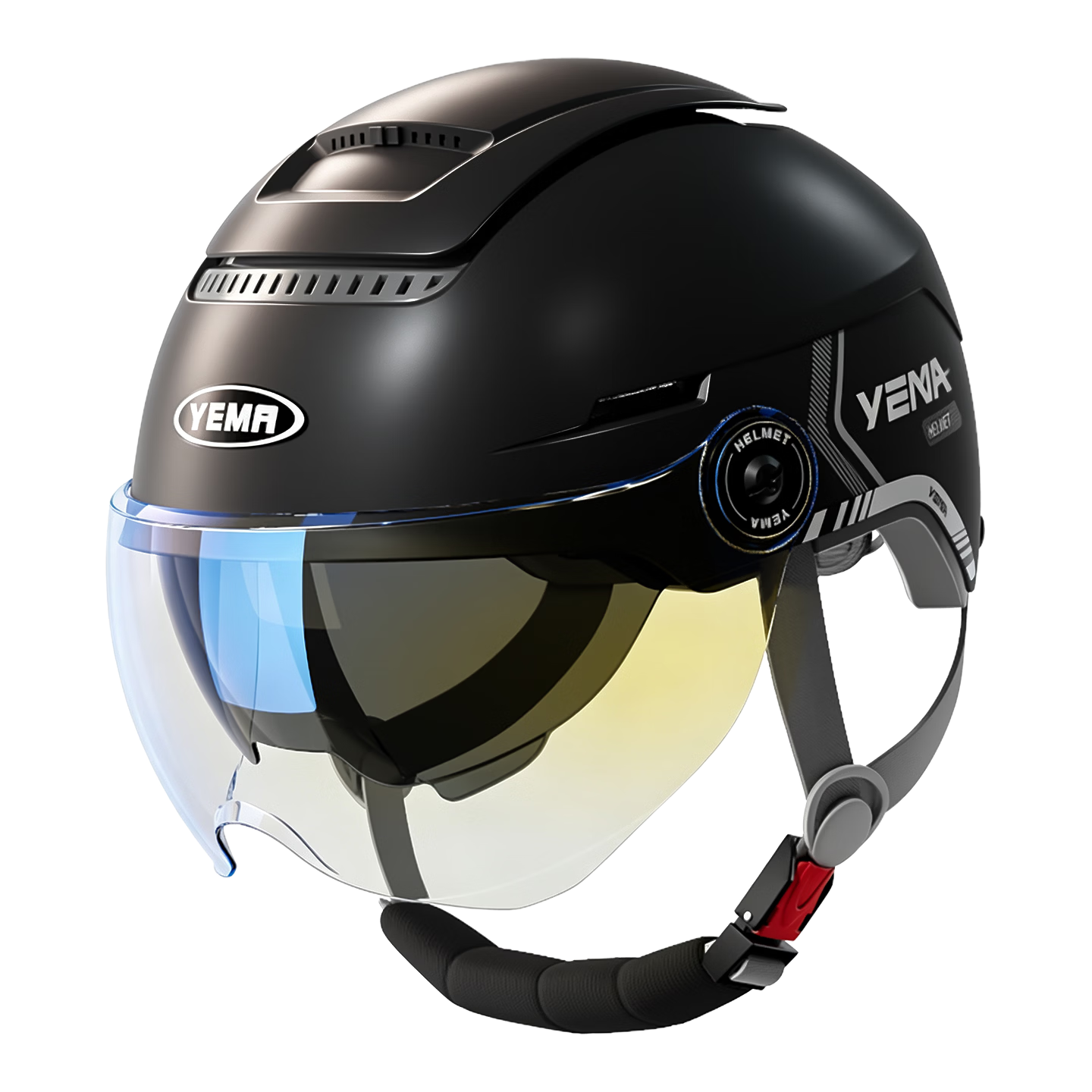 YEMA 3C Certified Electric Vehicle Helmet for Men And Women, Motorcycle Half Helmet, Summer Sun Protection with Dual Visor, Zero-Feel Ventilation, All-Season Universal Electric Scooter Safety Helmet 370S, Pia Black with Aurora Short Visor