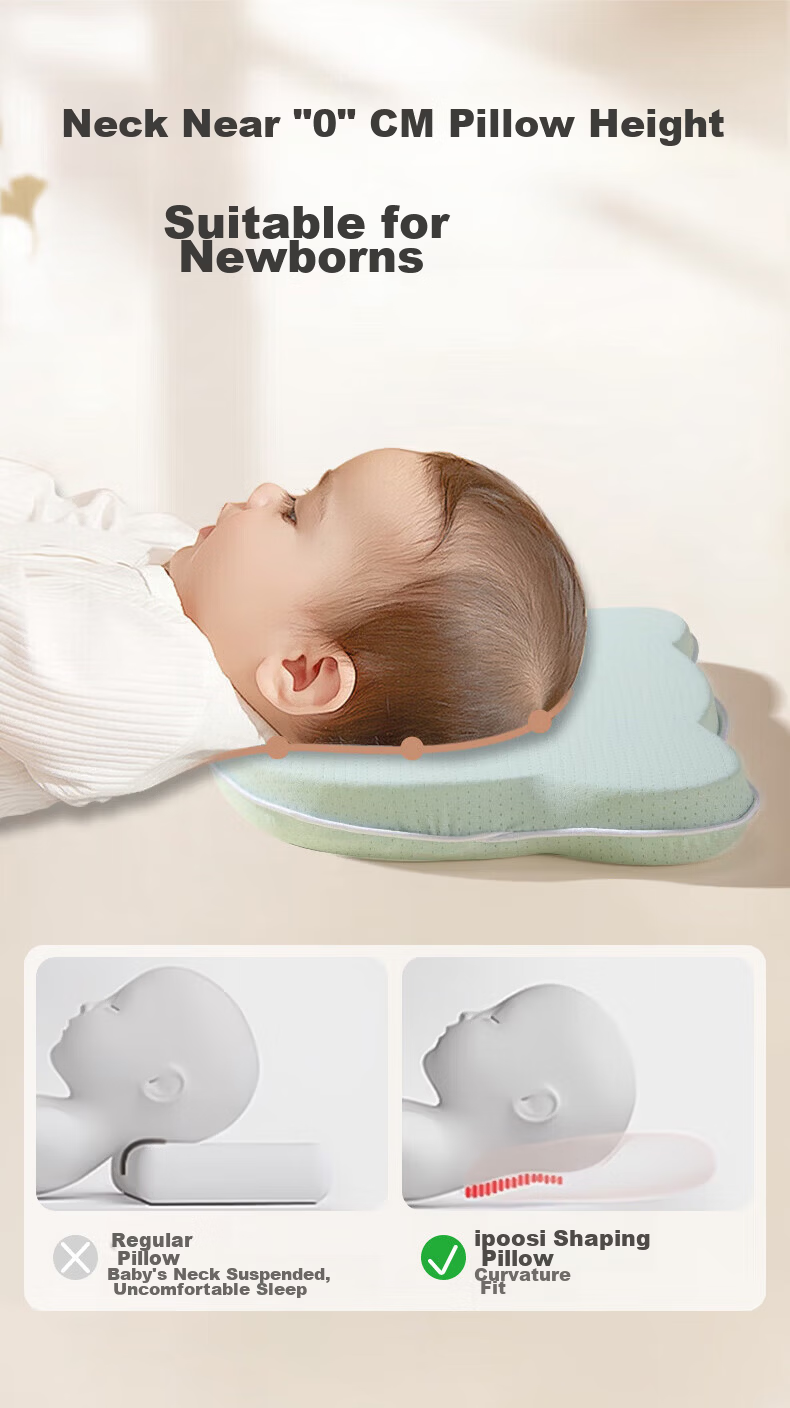 Ipoosi Baby Shaping Pillow Newborn Infant 0-3-6 Months Plus Head Support All-Season Breathable Silicone Pillow 6