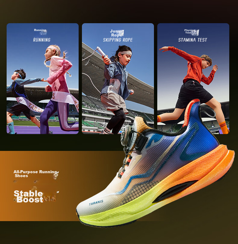 TARANIS Windbreaker Series 2026 Kids Training Shoes Boys Anti-Twist Sports Shoes Big Kids Running Shoes Orange/Blue Size 36 3
