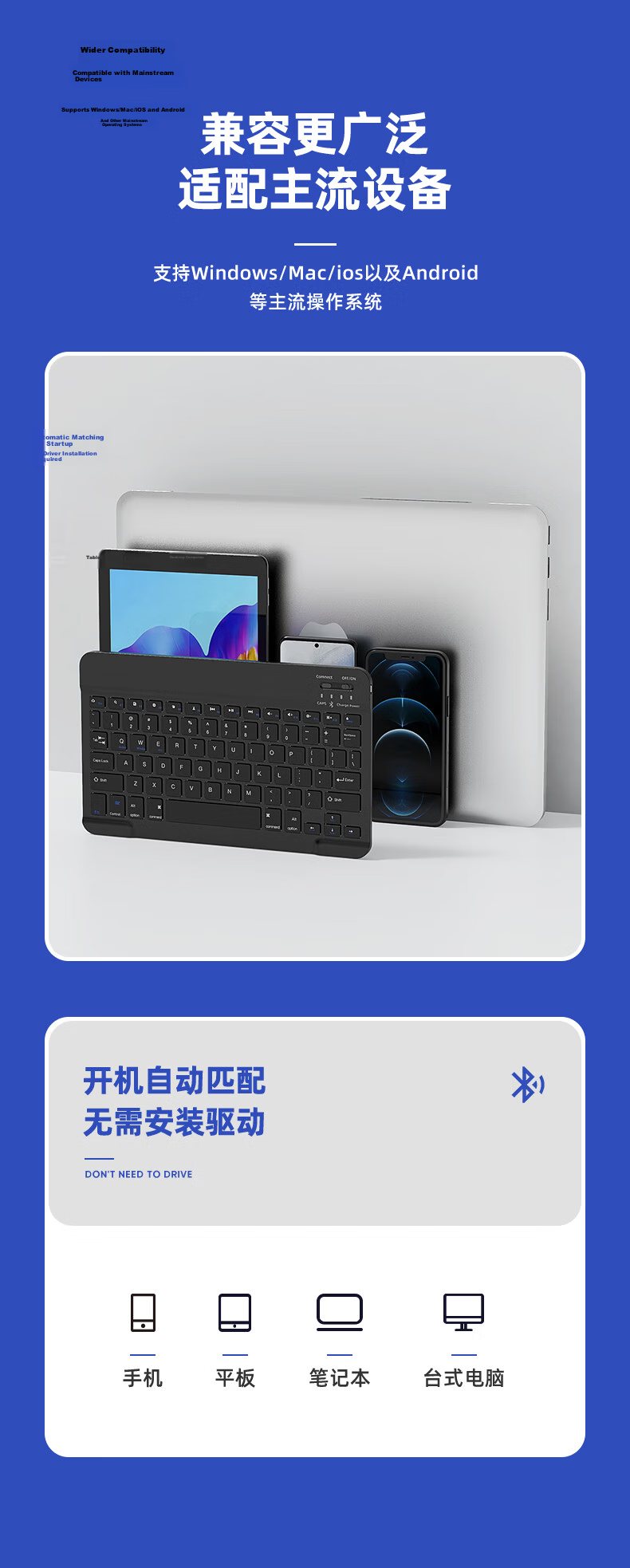 CangHua Wireless Bluetooth Flat Keyboard Ultra-thin Office Keyboard Compatible with iPad Air/mini/Pro Series, Huawei, Apple, Xiaomi 5Pro Tablets Black 4