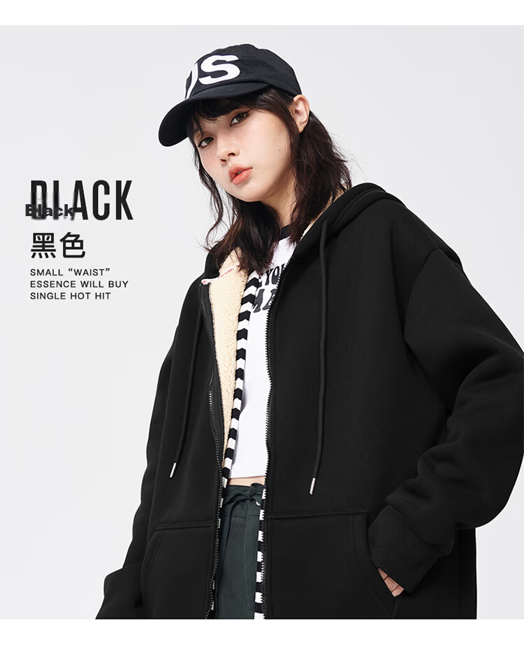 Jeanswest Women's Sherpa Fleece Hoodie Jacket Winter Thickened Hooded Zip-up Sweatshirt Black S 10