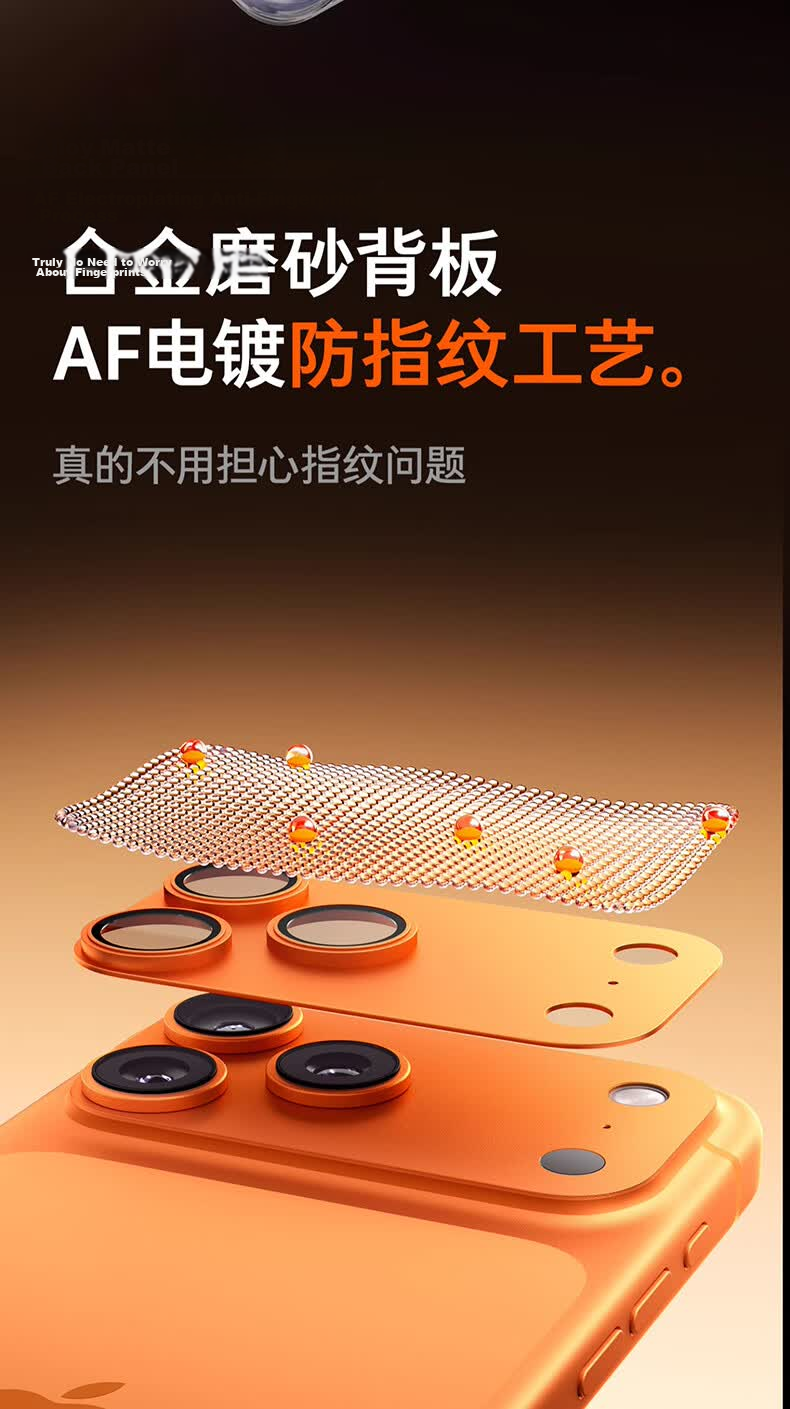 Torras AR Anti-Reflective Full-Coverage Lens Protector for iPhone 17 Pro Max Aluminum Alloy Starry Orange 17