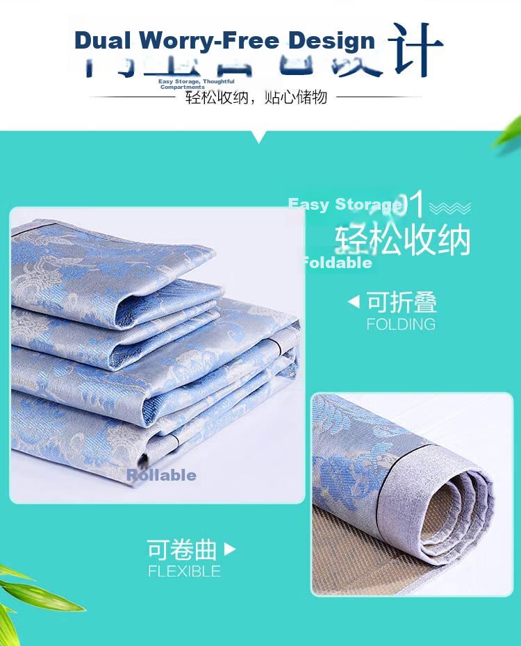 FUANNA Ice Silk Cooling Mat Washable 1000D Thick Silk A-Class Antibacterial Cooling Three-Piece Set Double 1.8x2m 7