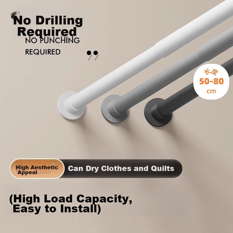 Honglu No-Drill Telescopic Rod No-Installation Clothes Drying Rod Hanger Bedroom Curtain Rod Shower Curtain Rod Door Curtain Rod