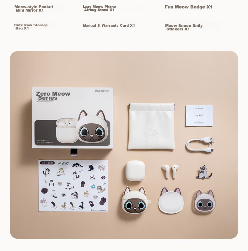 EDIFIER Zero Miaomiao Series Limited Edition Gift Box, True Wireless Bluetooth Earphones, Semi In-Ear Headphones, Holiday Birthday Gift Box, Siroma Miaomiao, Graduation Gift 28