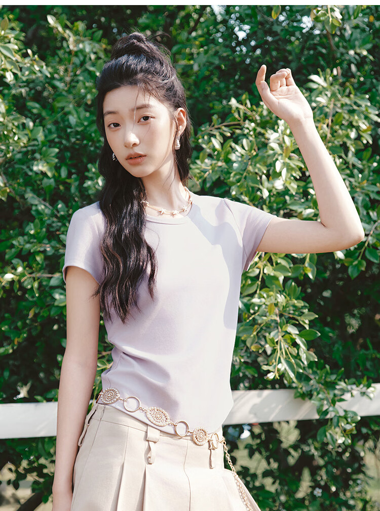 Semir Chen Duling Women's Short Sleeve T-Shirt Summer 2026 Crop Top Round Neck Slim Fit V-Neck Inner Wear 109326100003 25