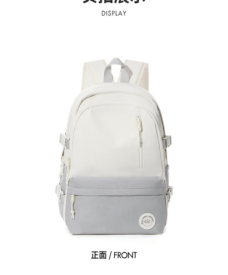 Landcase Korean Style Large Capacity School Backpack for Elementary, Middle, and High School Girls Campus Shoulder Bag 1608 Gray White 15