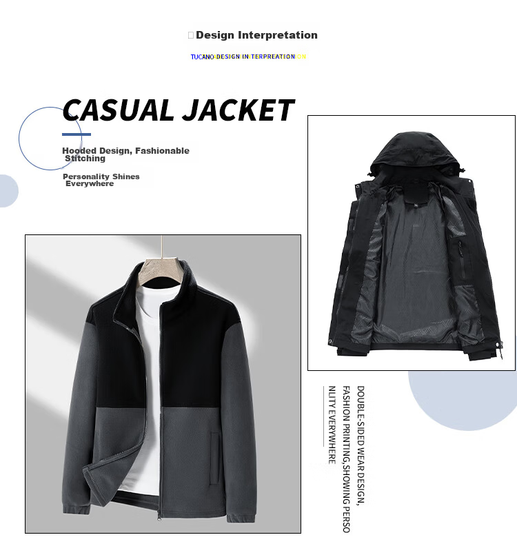 TUCANO Men's Windproof Waterproof Mountaineering Jacket Sports Fashion Comfortable Black 2XL 4