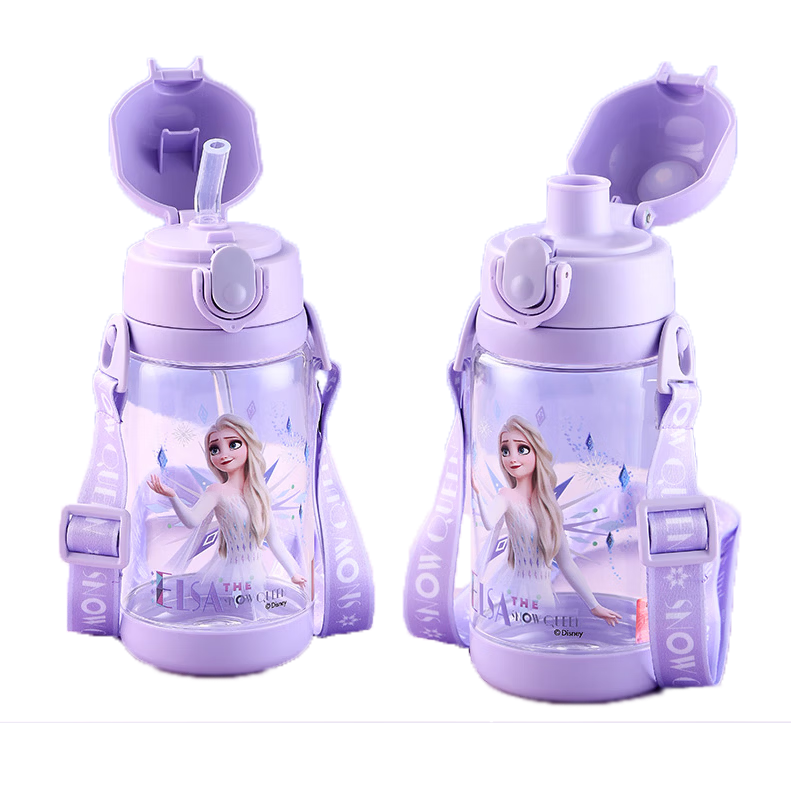 Disney Kids Water Bottle for Girls, Direct Drinking, Drop-Resistant, School Use, Elsa Design, Primary School and Kindergarten Straw Cup for Summer