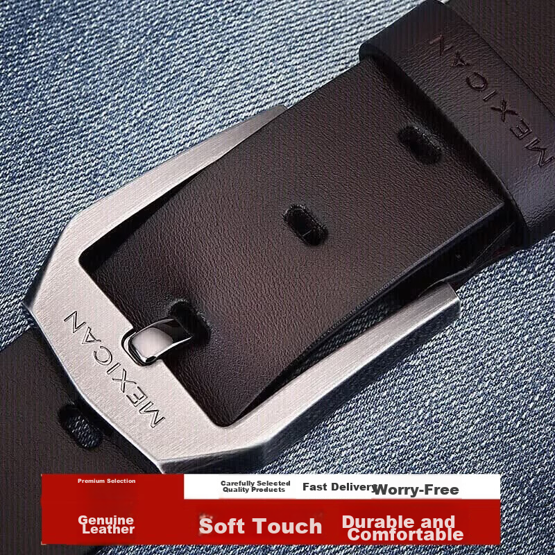 MEXICAN Men's Genuine Leather Pin Buckle Business Casual Trendy Belt Birthday Gift for Men and Dad