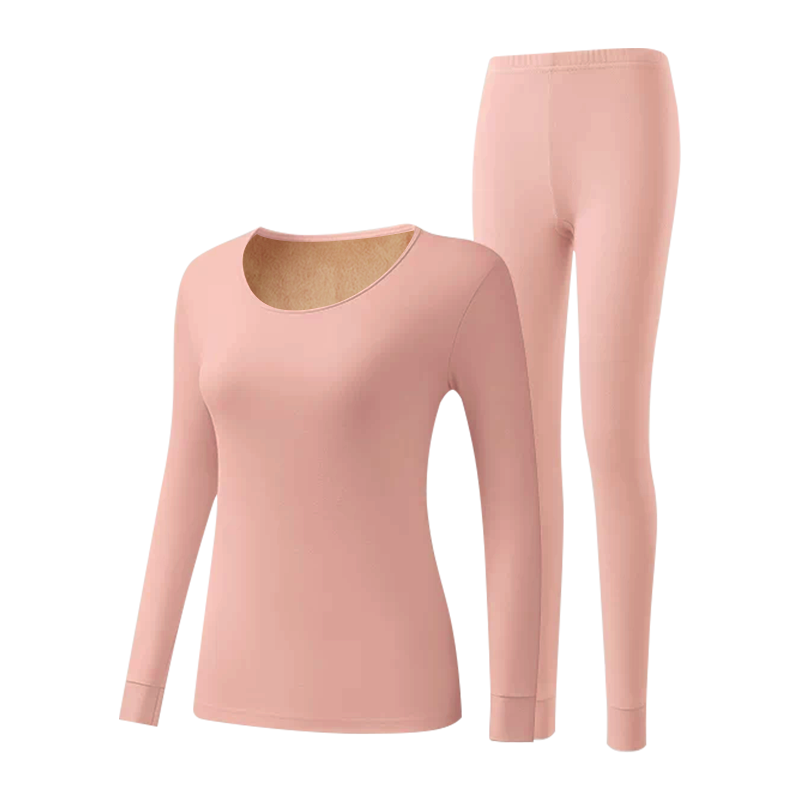 Nanjiren Women's Thermal Underwear Set, Autumn Thermal Top And Bottom, Fleece-Lined, Cold-Resistant, for Young And Middle-Aged Women, Warm Clothing Set, Pink, Size L