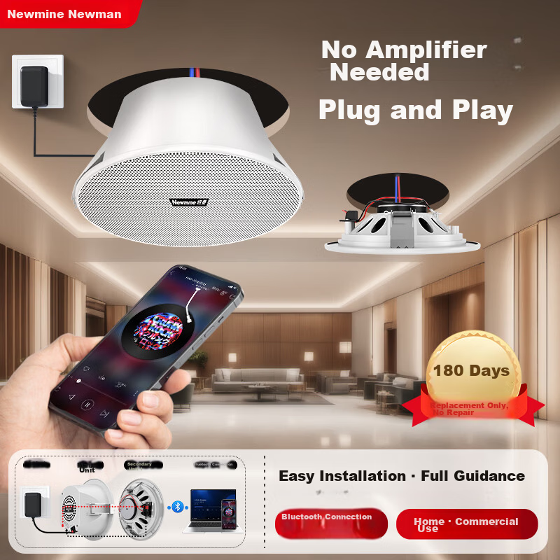 Newmine K-908A Wireless Bluetooth Ceiling Speaker Set In-Ceiling Active Background Music Amplifier Built-in Amplifier Ceiling Broadcast System Home One-to-One