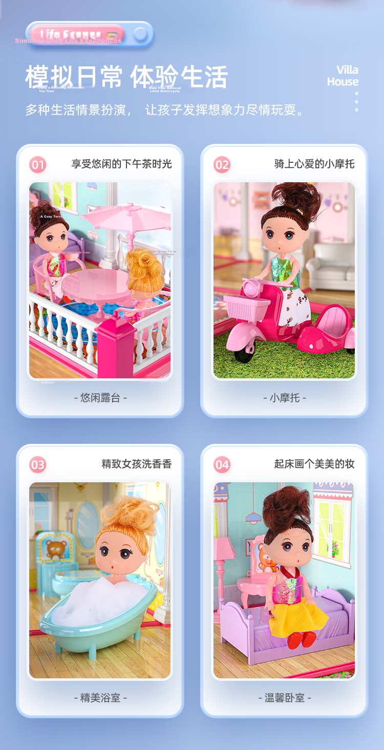 Guou Toy Girls Dollhouse Dress-Up Playhouse Princess Castle Gift Box Children's Birthday Present 6