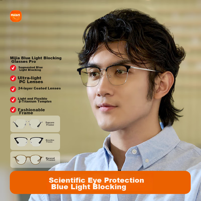 Mijia Xiaomi Blue Light Blocking Glasses Pro Anti-Oil Beta Titanium Radiation Protection Round Frame for Phone and Computer