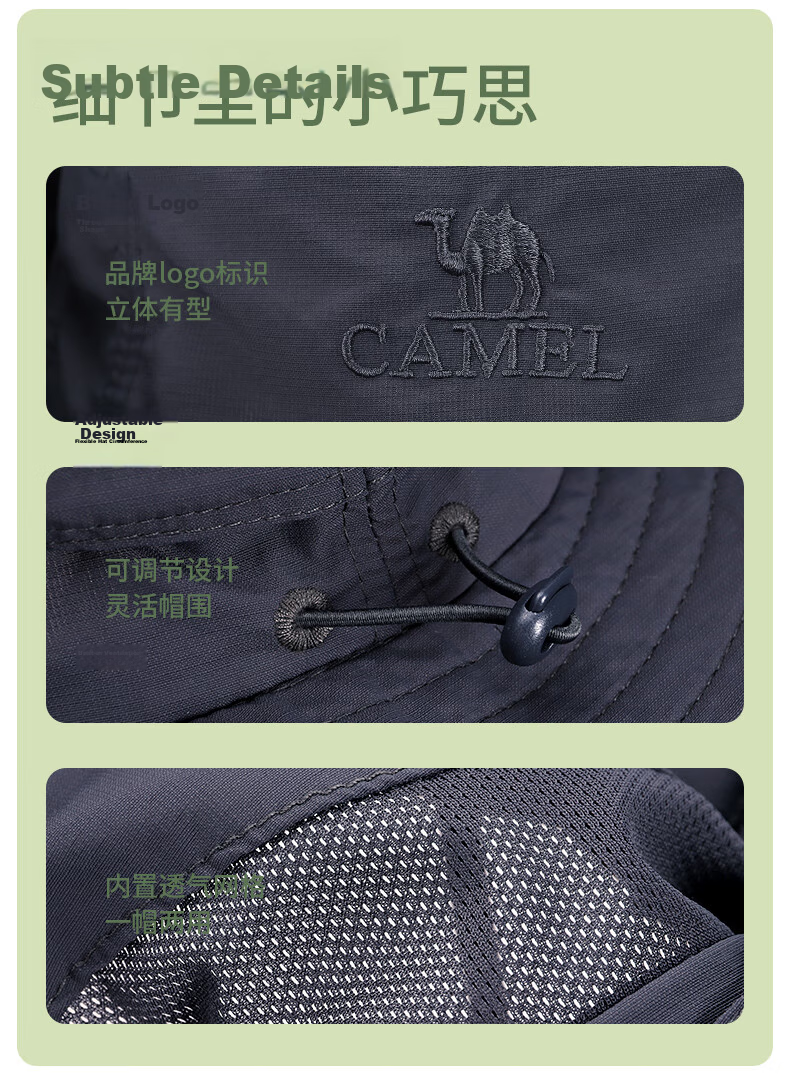 CAMEL Unisex Summer Thin Fisherman Hat Large Head Circumference Sun Protection Wide Brim Sunshade Cap 22