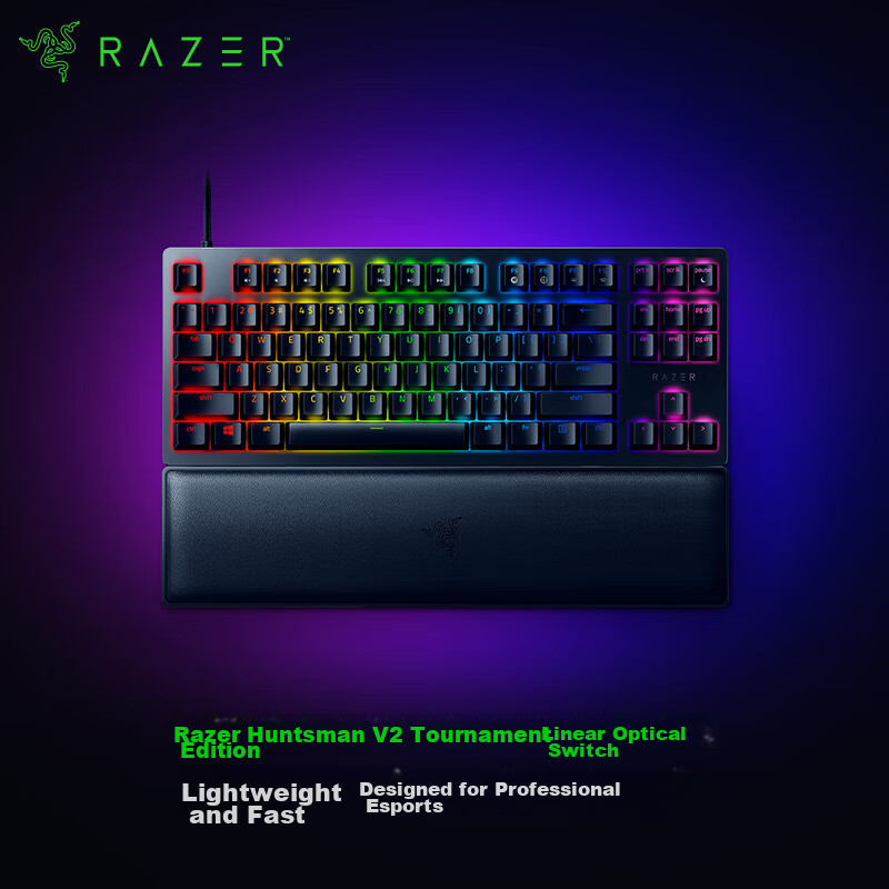 Razer Huntsman V2 Tournament Edition Optical Mechanical Keyboard Wired Gaming Keyboard PUBG Keyboard 87-Key RGB Backlit with Wrist Rest
