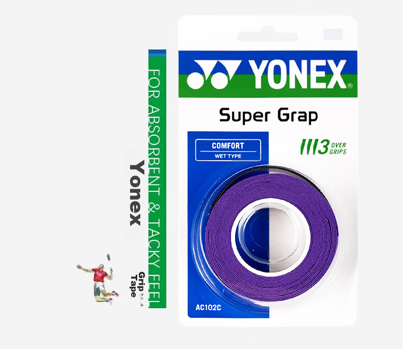YONEX Badminton Grip Tape, Sports Sweat-Absorbing Band, Handle Grip Tape AC-102C Black, Pack of Three 3