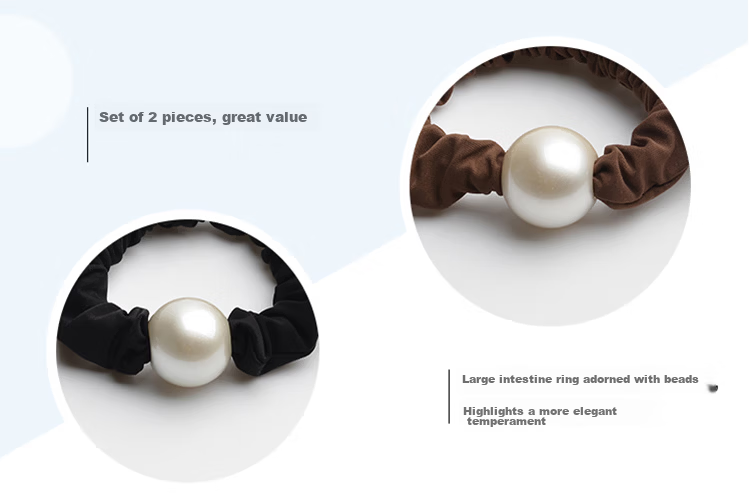 Yefili Two-Piece Premium Round Bead Small Intestine Hair Tie Elastic Ponytail Holder Hair Accessory 7