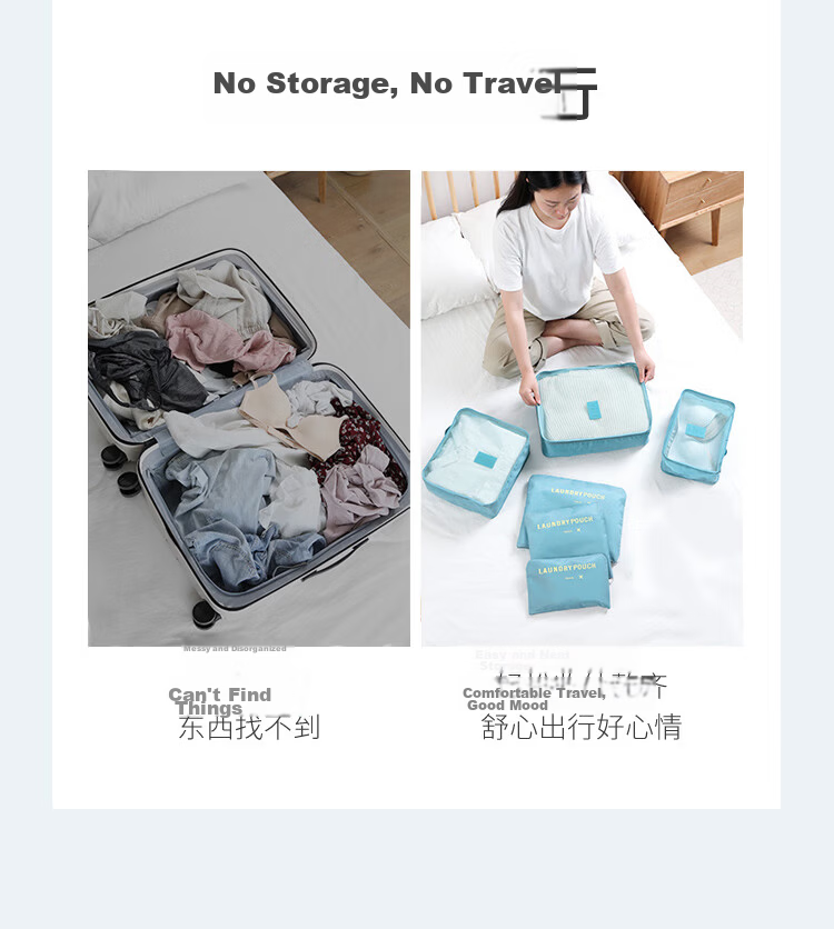 Xinqin Travel Toiletry Storage Set 6-Piece Navy Blue Organizer Bags for Luggage and Clothing 3