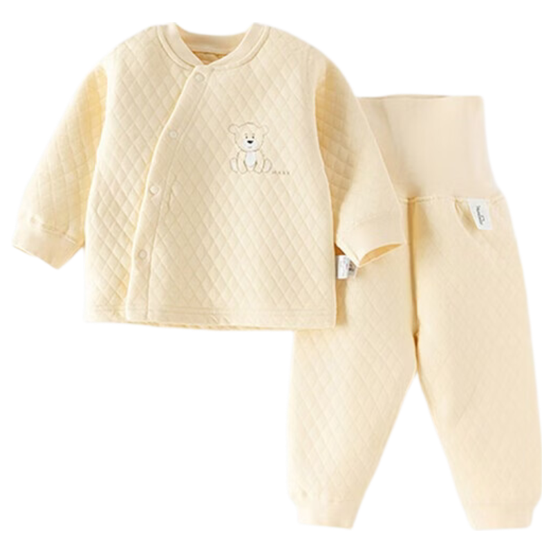 Huanxixiaoxiong Baby Clothes, Infant Winter Underwear Set, Children's Pajamas, Autumn And Winter Three-Layer Warm Pure Cotton, Belly Protection, High-Waist Set