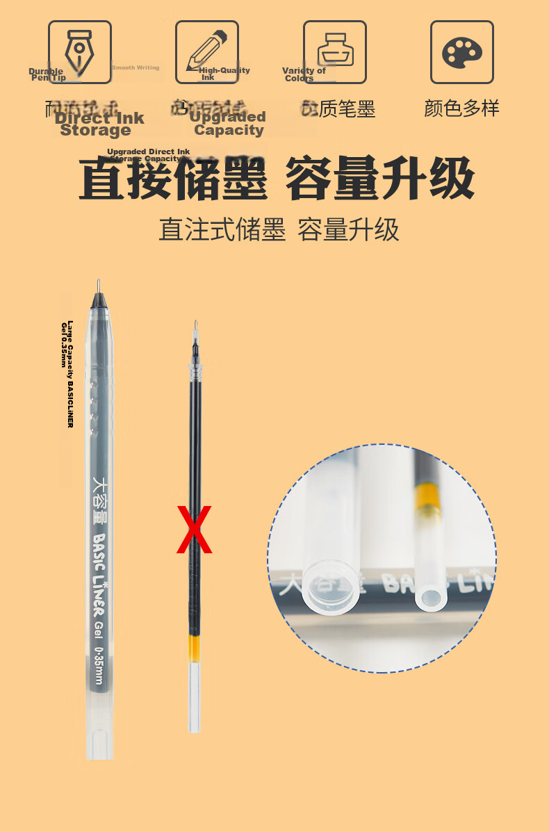 AIHAO Large Capacity Gel Pen 0.5MM Full Needle Tube Crystal Blue Gel Pen Signature Pen, Integrated Pen Tip And Body, 12 Pens/box, 8761 2