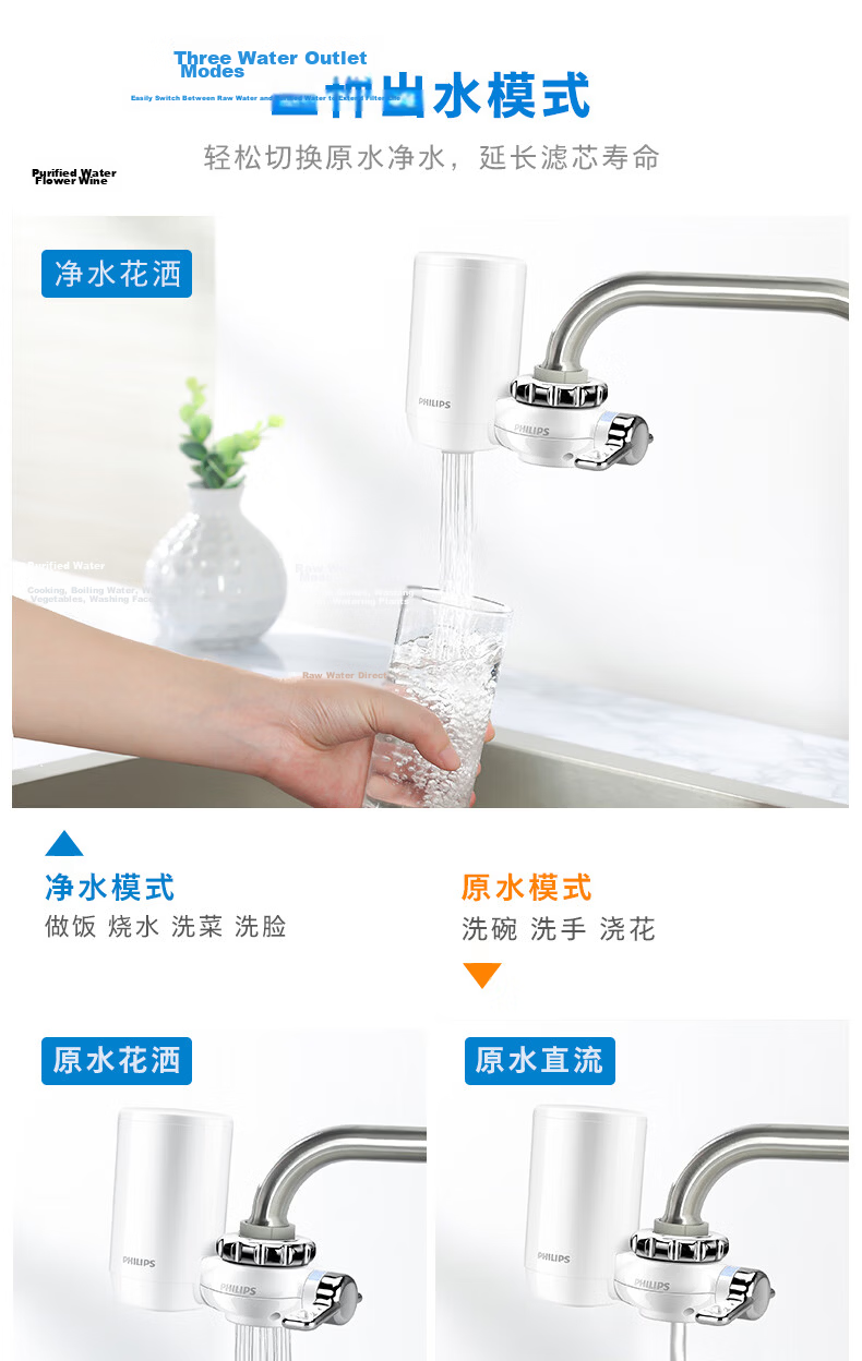 PHILIPS Kitchen Faucet Water Purifier Pre-Filter Ultrafiltration Faucet Filter WP3811 One Unit Two Cartridges Set 21