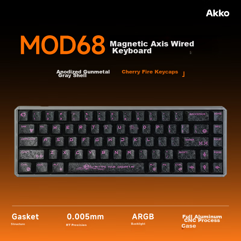 AKKO MOD68 Aluminum RT Gaming Mechanical Keyboard Custom Gasket Structure Wired 8K Polling Rate Aluminum Alloy 68-Key Layout