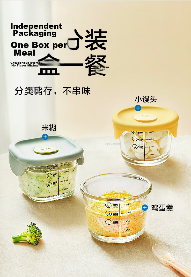 LOCK&LOCK Baby Food Container, Glass Storage Box, Divided Compartment Container, Steaming And Cooking Mini Food Tool, Baby Steamed Egg Bowl 12