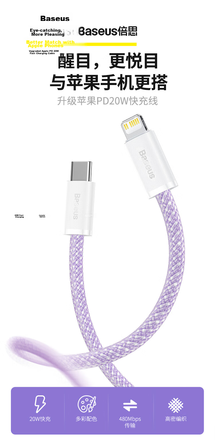 BASEUS Apple Data Cable Fast Charging Cord Compatible with IPhone 14/13/12 Pro Max/XR/Xs/11/8, IPad Pro/Air 2, Car Charger, 2 Meters, Gray And Blue 4