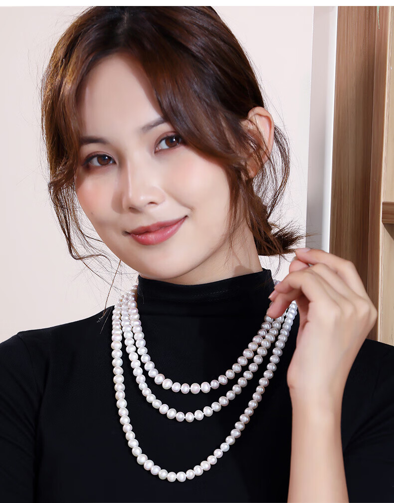 Daimi Seedless Near-Round 8.3-9.3mm 120cm Freshwater Pearl Necklace Sweater Chain Mother's Day Gift for Mom And Mother-I 12