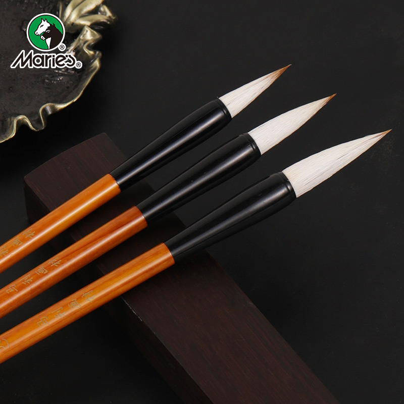 Marie's Mixed Hair Brush Set of 3: Large, Medium And Small Sizes. Mixed Hair Brush in Regular Script. Four Treasures of The Study for Calligraphy, Landscape Painting, And Chinese Painting. Beginner's And Student's Practice Calligraphy Brush G1353