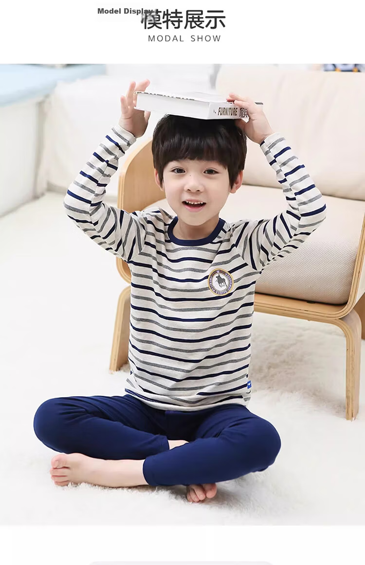 Yingbolun Kids Thermal Underwear Autumn Cotton Sweater Set Large Children School Uniform Essential 85455 Heather Gray Stripes 150 12
