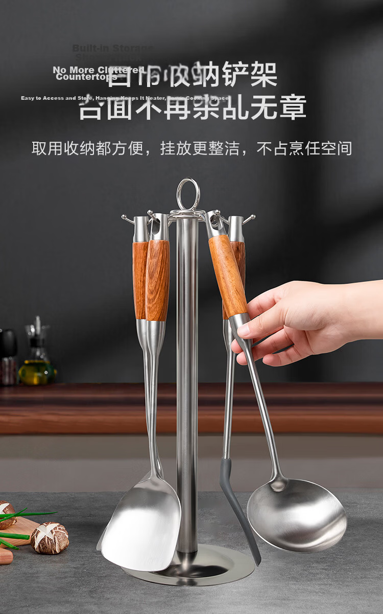 JD Original Spatula, Ladle, Soup Spoon, Anti-Corrosion, Rust-Resistant, High-Purity Pure Iron [Long Handle Heat-Resistant] Set 12