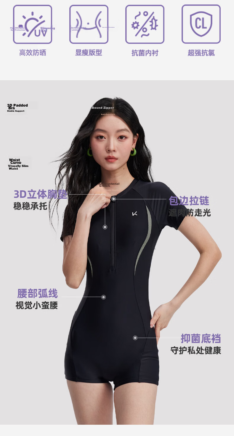 Keep Women's One-Piece Swimsuit, Slimming, Professional Adult Swimwear, Concealing, Hot Spring Resort Style, New 2026 Model, Black, Size L 1