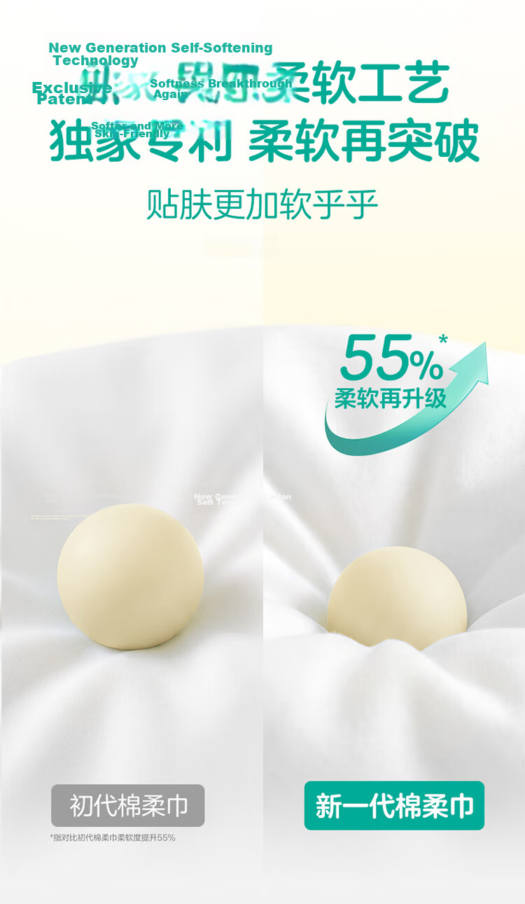 PurCotton [Sun Yingsha's Choice] Extra Large Cotton Soft Towels, Baby Face Wipes, 100% Pure Cotton Face Towels, 70 Sheets * 12 Packs 7