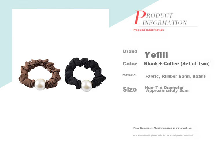 Yefili Two-Piece Premium Round Bead Small Intestine Hair Tie Elastic Ponytail Holder Hair Accessory 3
