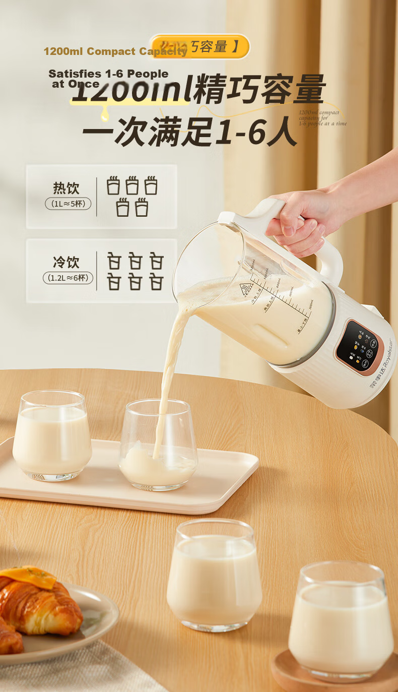 Royalstar High-Speed Blender, Home Soy Milk Maker, 1.8L Multifunctional Automatic No-Cooking Programmable Filter-Free Food Processor for Baby Food, Upgraded Titanium Blade, RZ-625E(T) 8